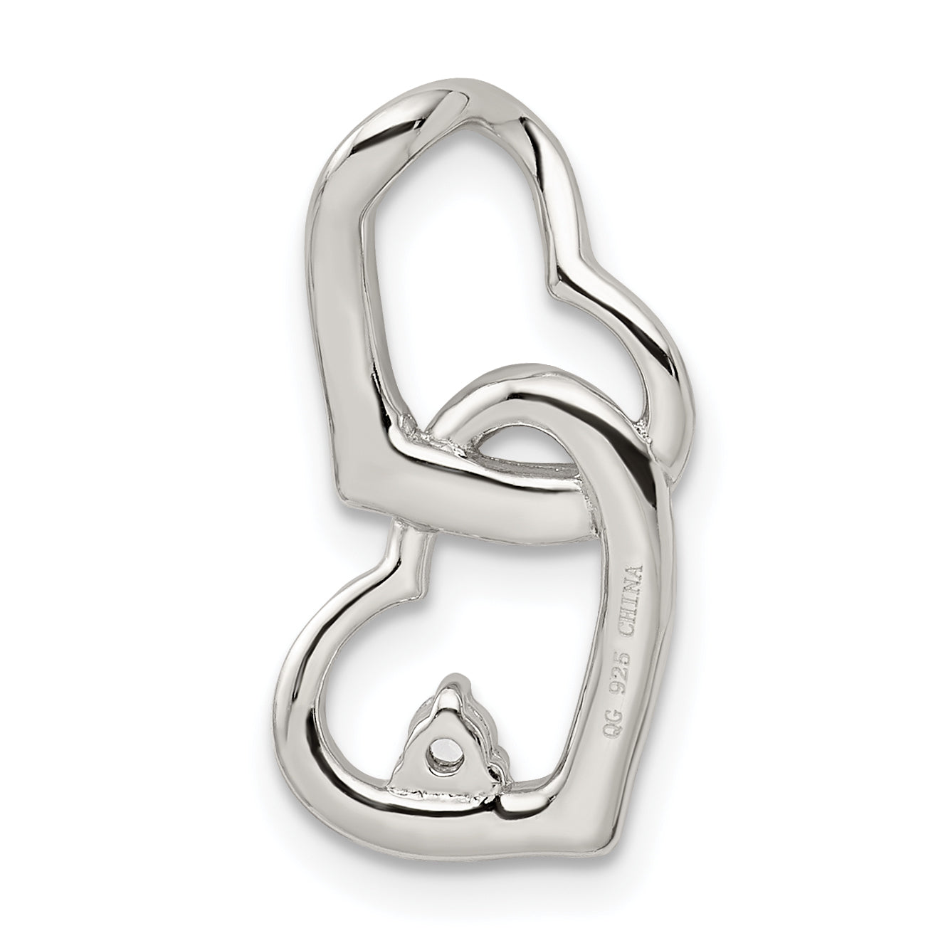 Sterling Silver 925 Heart Pendant with Clear Cubic Zirconia, Polished Rhodium Finish