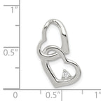 Sterling Silver 925 Heart Pendant with Clear Cubic Zirconia, Polished Rhodium Finish