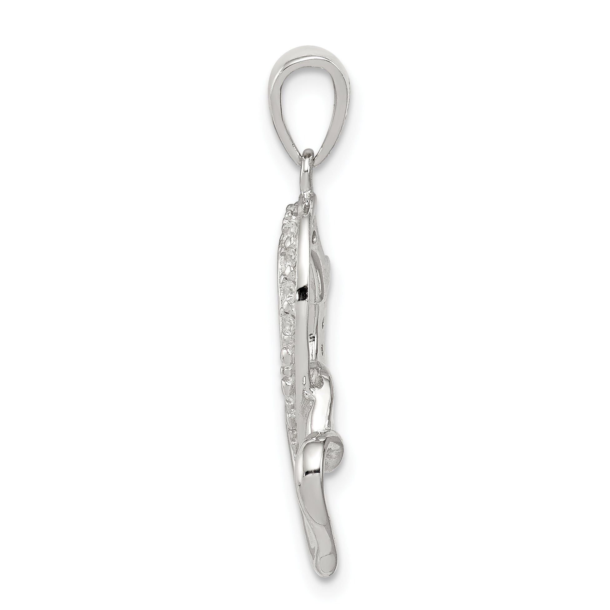 Sophia Jewelers Sterling Silver CZ Double Heart Pendant with Polished Rhodium