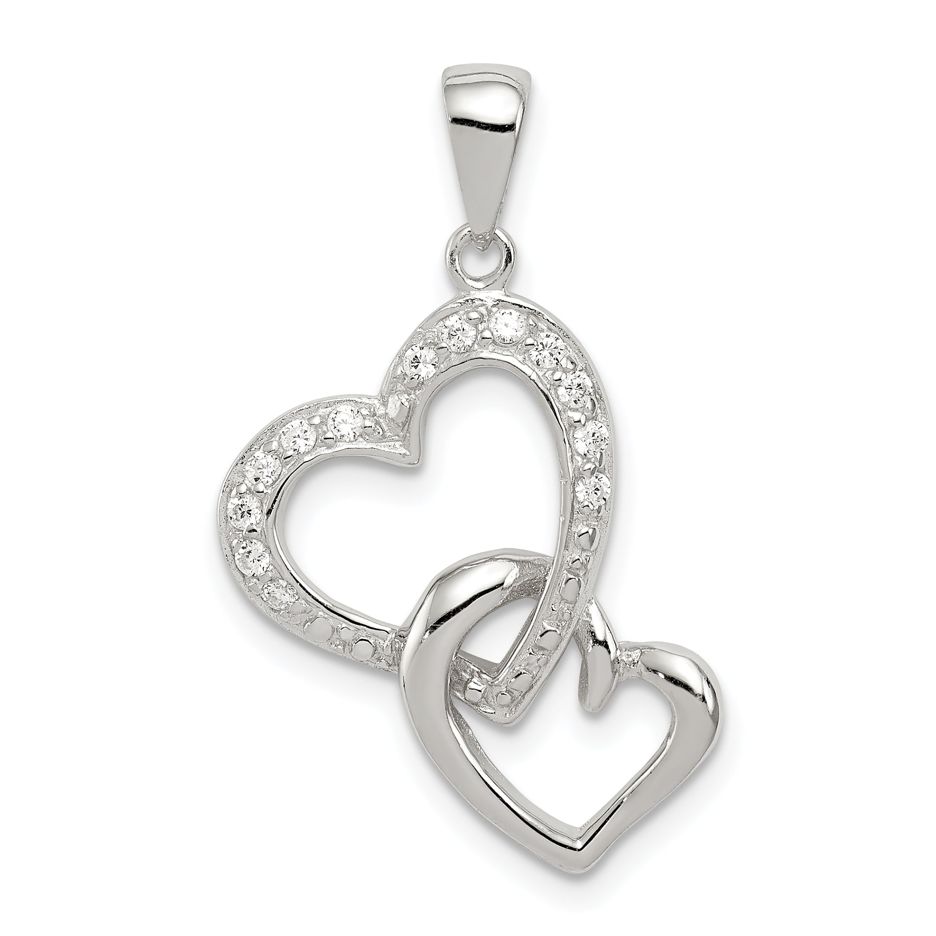 Sterling Silver Rhodium-plated Polished Heart and CZ Double Heart Interconnected Pendant Main image