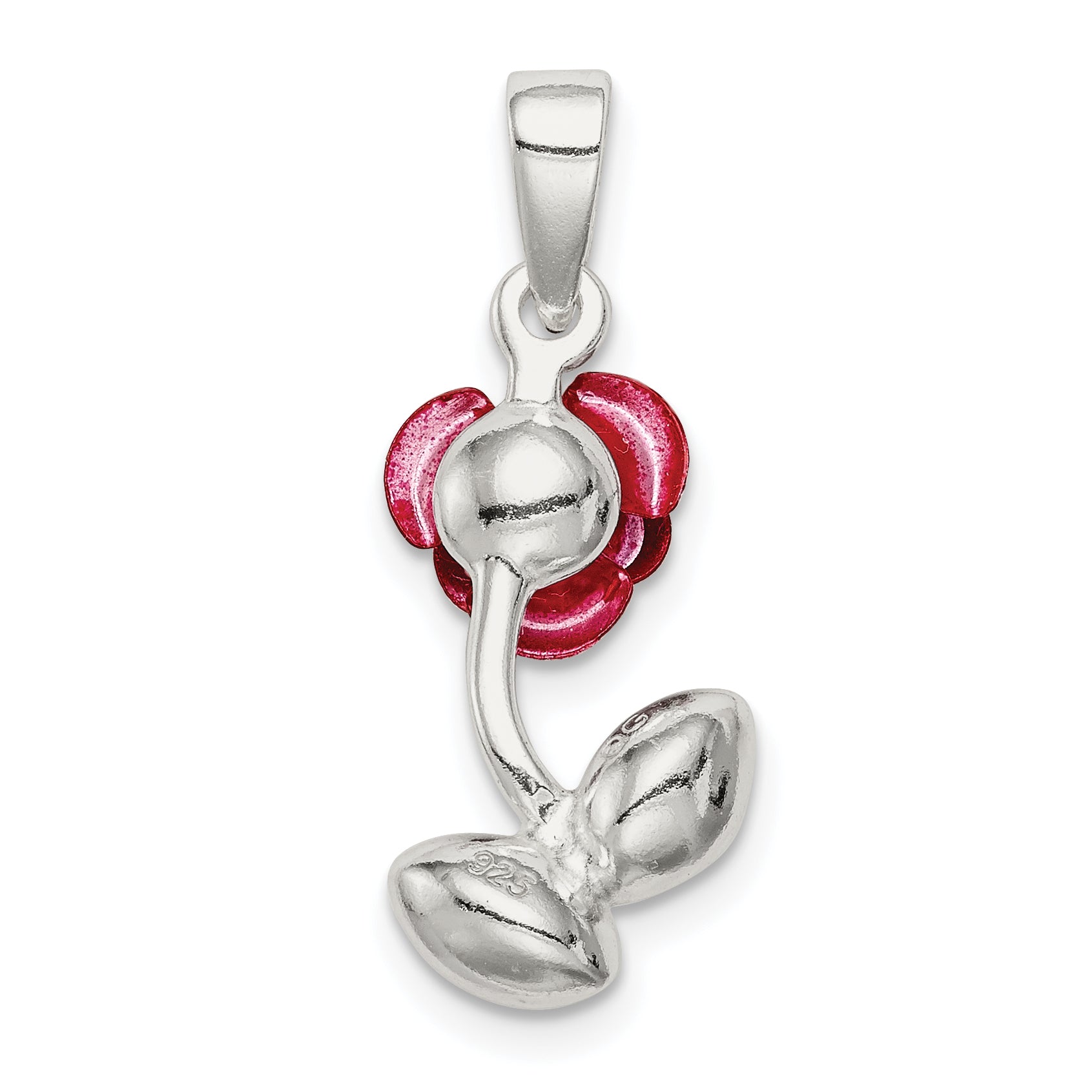Sophia Jewelers Sterling Silver Rose Charm with Red Enamel and Green CZ