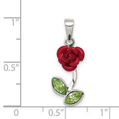 Sophia Jewelers Sterling Silver Rose Charm with Red Enamel and Green CZ