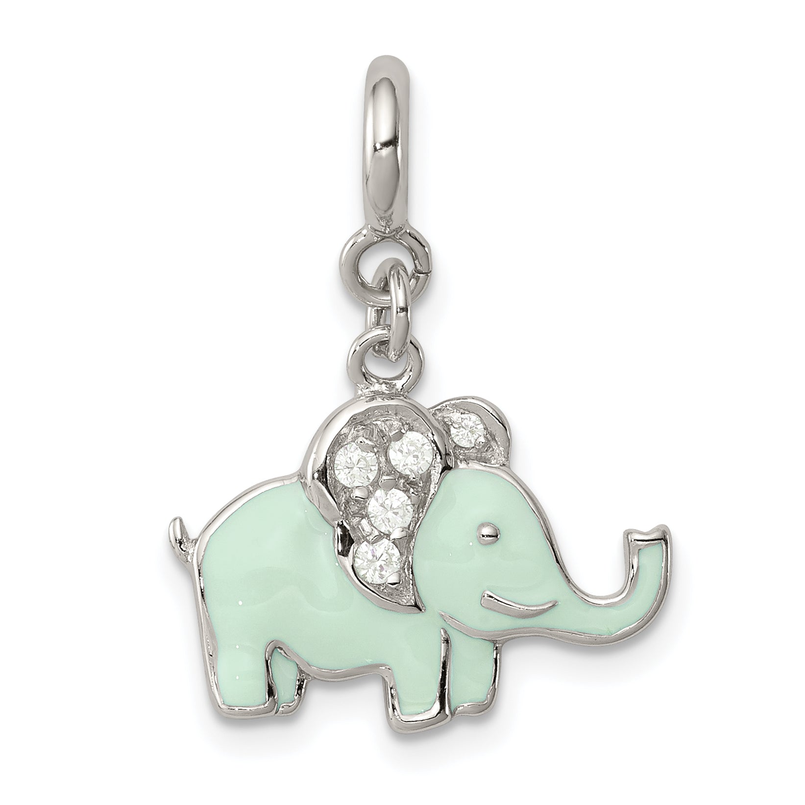 Sterling Silver Rhodium-plated Enameled with CZ Elephant Charm Main image