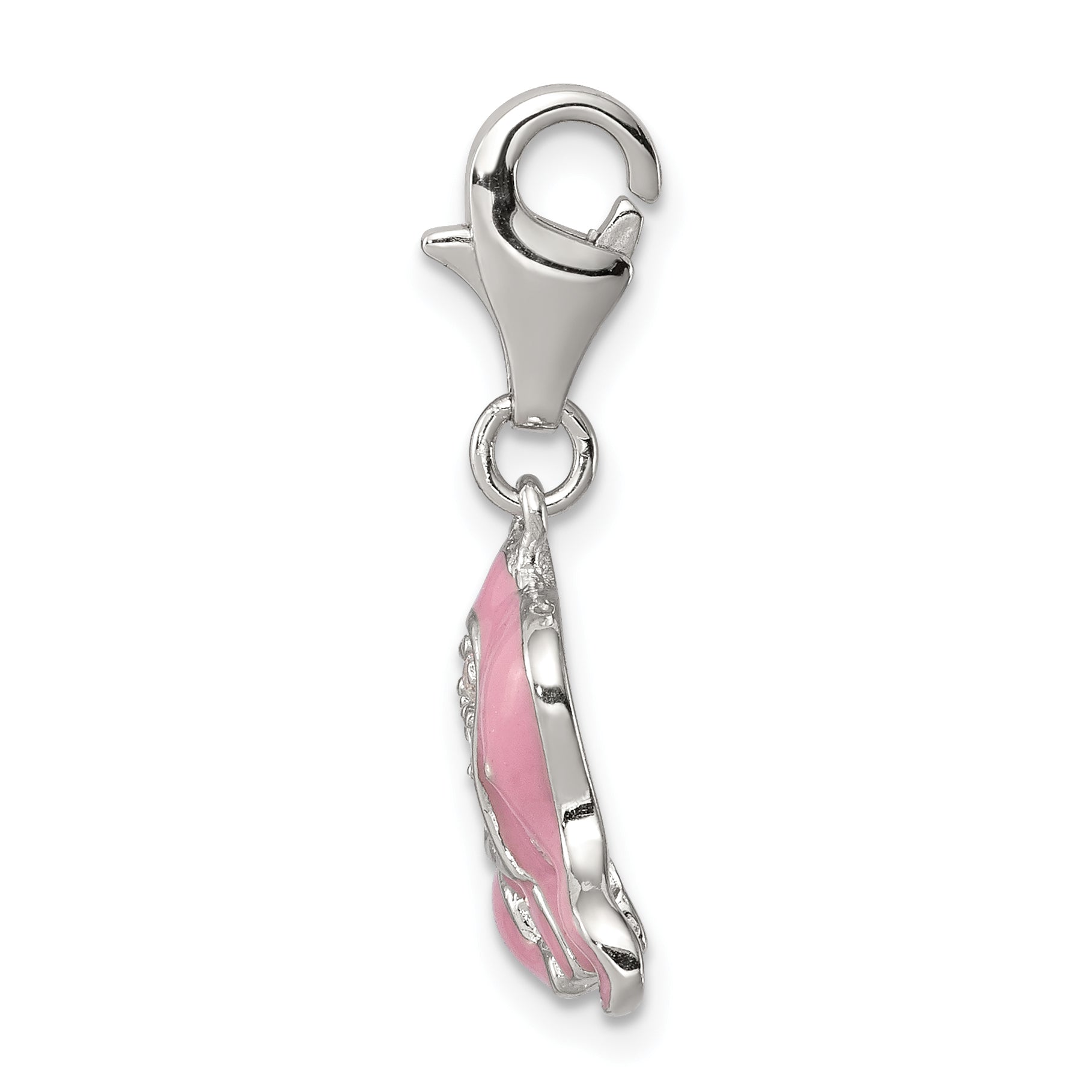 Sterling Silver Pink Enameled CZ Elephant Charm for Kids