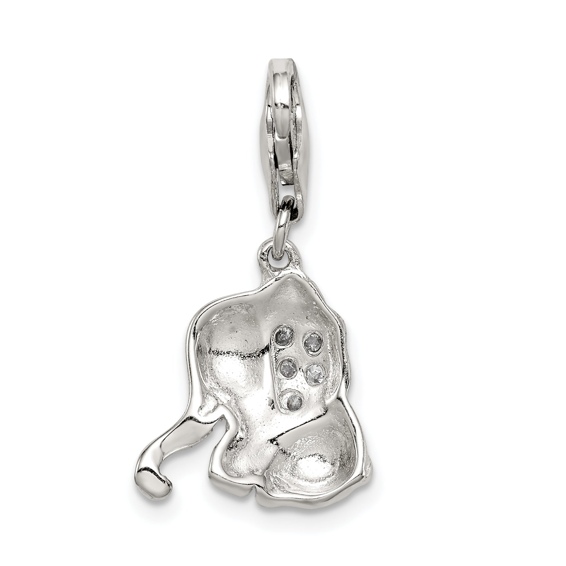 Sterling Silver Pink Enameled CZ Elephant Charm for Kids