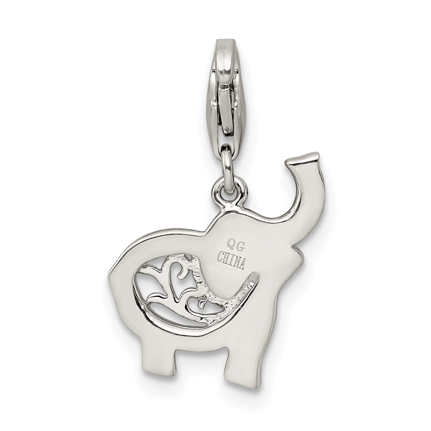 Sterling Silver 925 Blue Elephant Charm with Rhodium Polished Finish