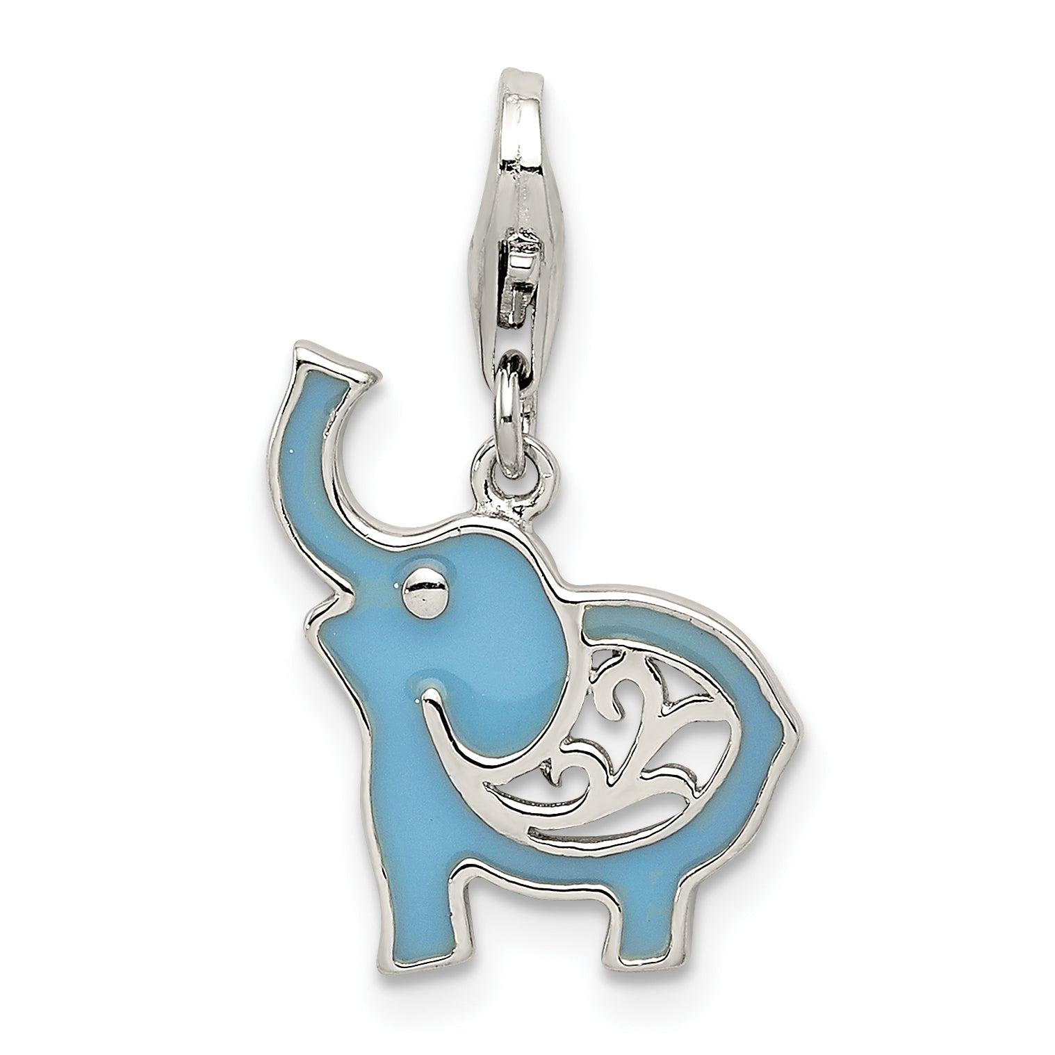 Sterling Silver Rhodium-plated Blue Enameled Elephant Charm Main image