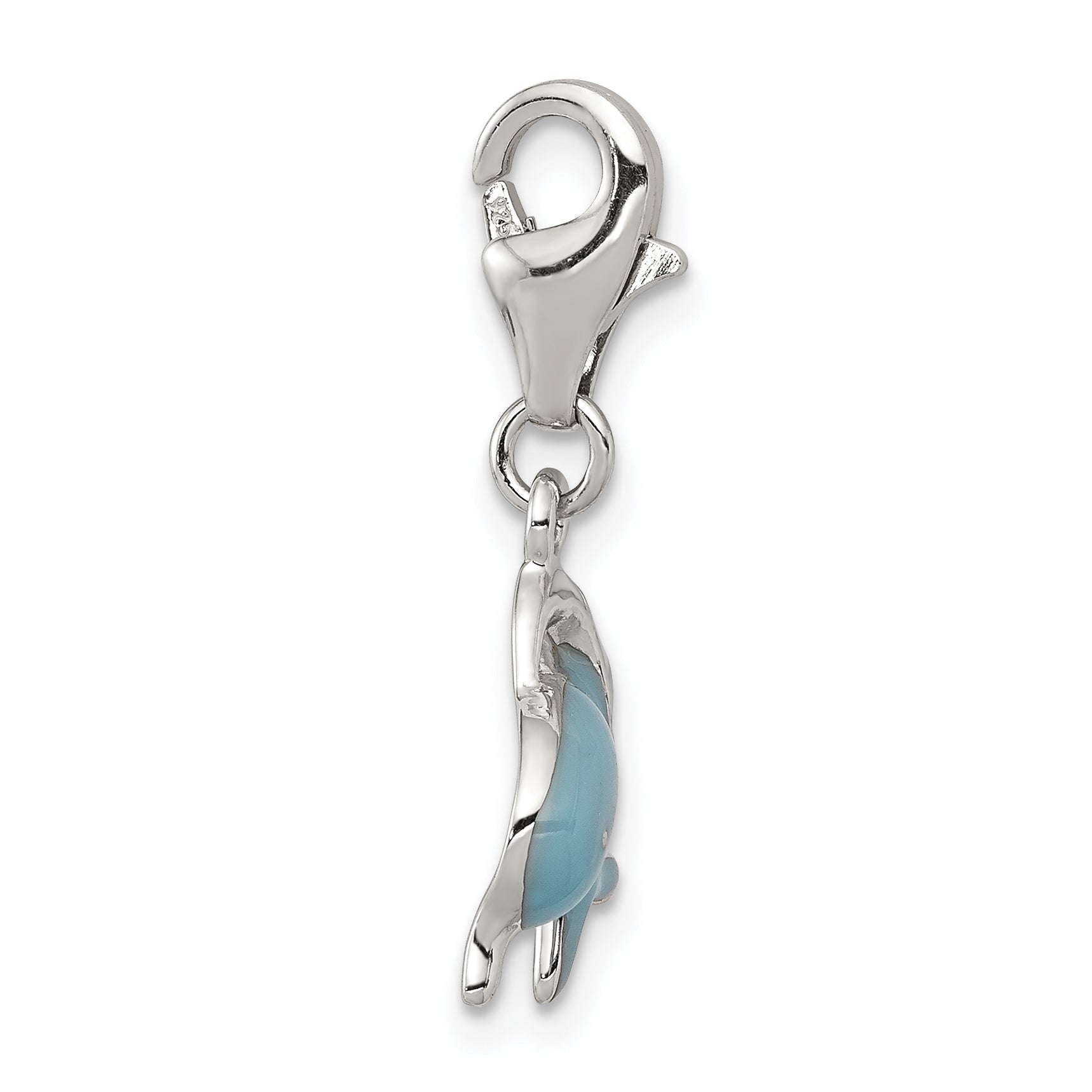 Sterling Silver 925 Polished Dolphin Charm with Enamel Blue Accent Secondary image