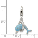 Sterling Silver 925 Polished Dolphin Charm with Enamel Blue Accent