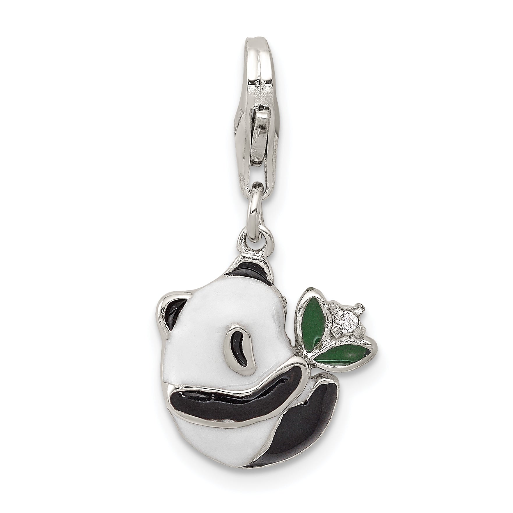 Sterling Silver Rhodium-plated CZ Enamel Panda Charm with Lobster Clasp Main image