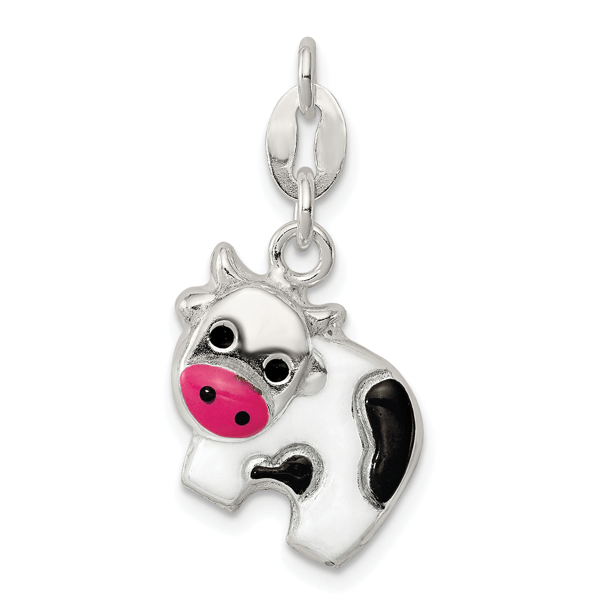 Sterling Silver Enameled Cow Charm