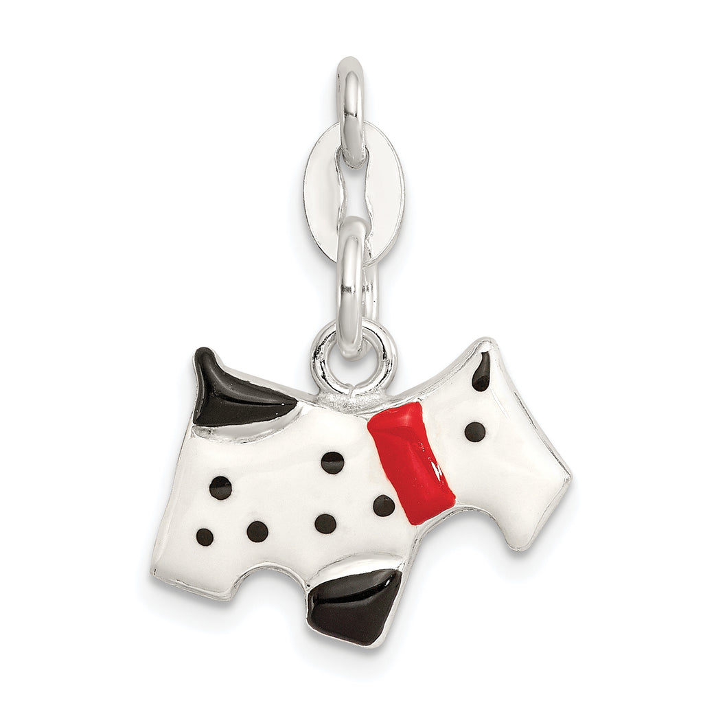 Sterling Silver 925 Scottie Dog Charm with Polished Enamel Finish