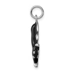 Sterling Silver 925 Cat Charm with Black Enamel Rhodium-Plated Finish