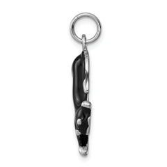 Sterling Silver 925 Cat Charm with Black Enamel Rhodium-Plated Finish
