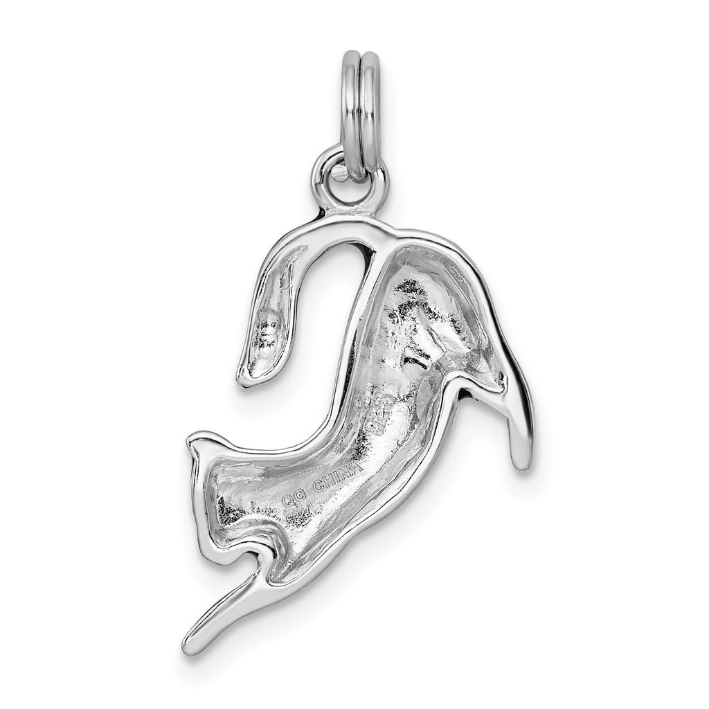 Sterling Silver 925 Cat Charm with Black Enamel Rhodium-Plated Finish