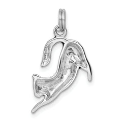 Sterling Silver 925 Cat Charm with Black Enamel Rhodium-Plated Finish