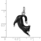 Sterling Silver 925 Cat Charm with Black Enamel Rhodium-Plated Finish