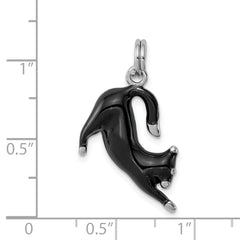 Sterling Silver 925 Cat Charm with Black Enamel Rhodium-Plated Finish