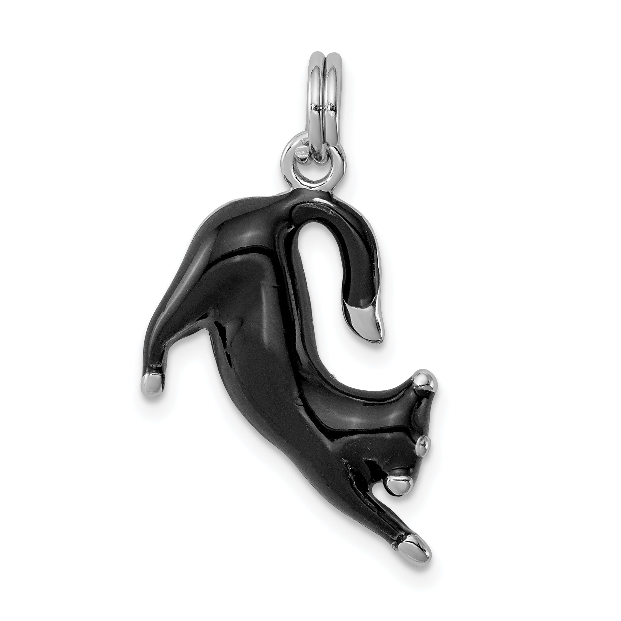 Sterling Silver Rhodium-platedBlack Enamel Cat Charm Main image