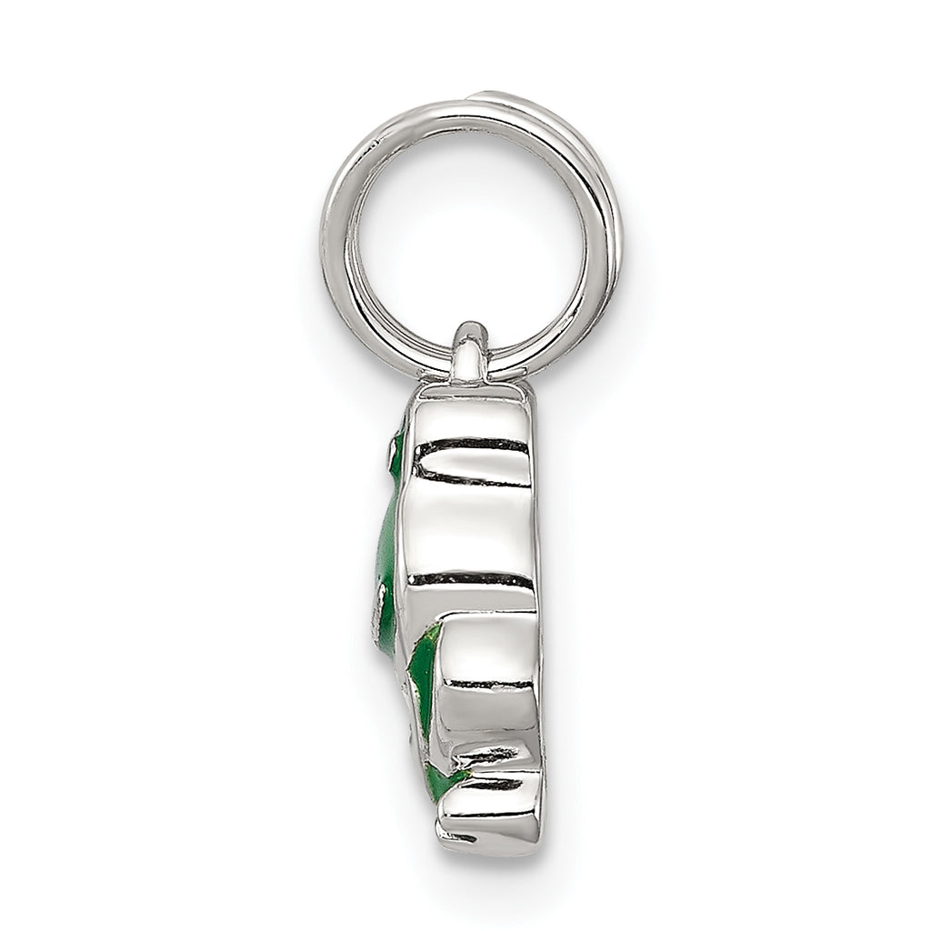 Sterling Silver 925 Green Enamel Frog Charm Rhodium-Plated Polished