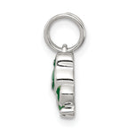 Sterling Silver 925 Green Enamel Frog Charm Rhodium-Plated Polished