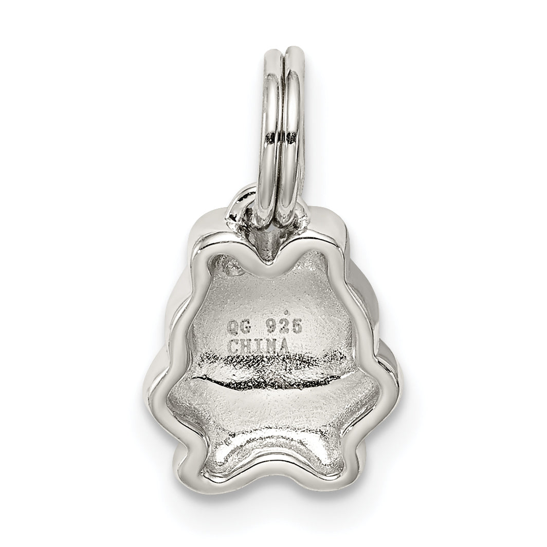 Sterling Silver 925 Green Enamel Frog Charm Rhodium-Plated Polished