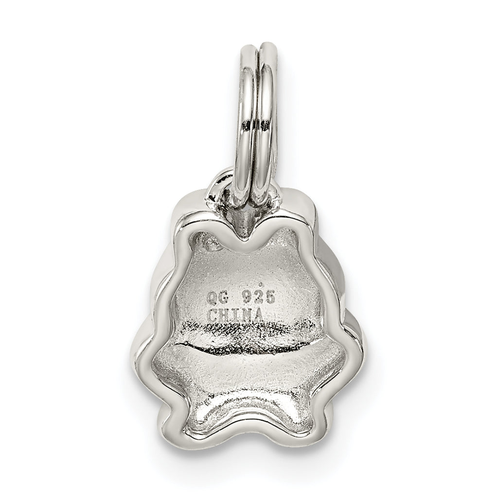 Sterling Silver 925 Green Enamel Frog Charm Rhodium-Plated Polished