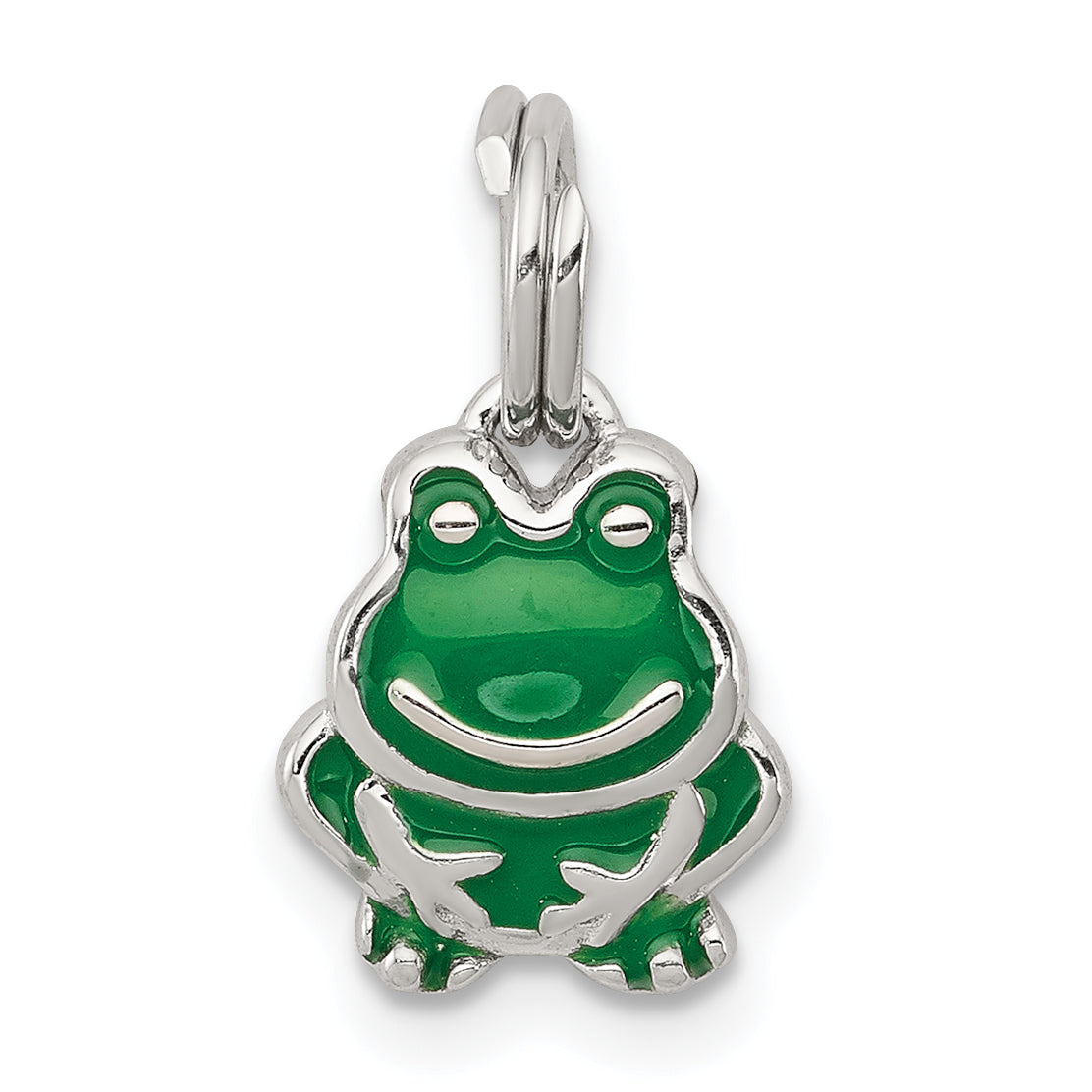Sterling Silver Rhodium-plated Green Enameled Frog Charm Main image