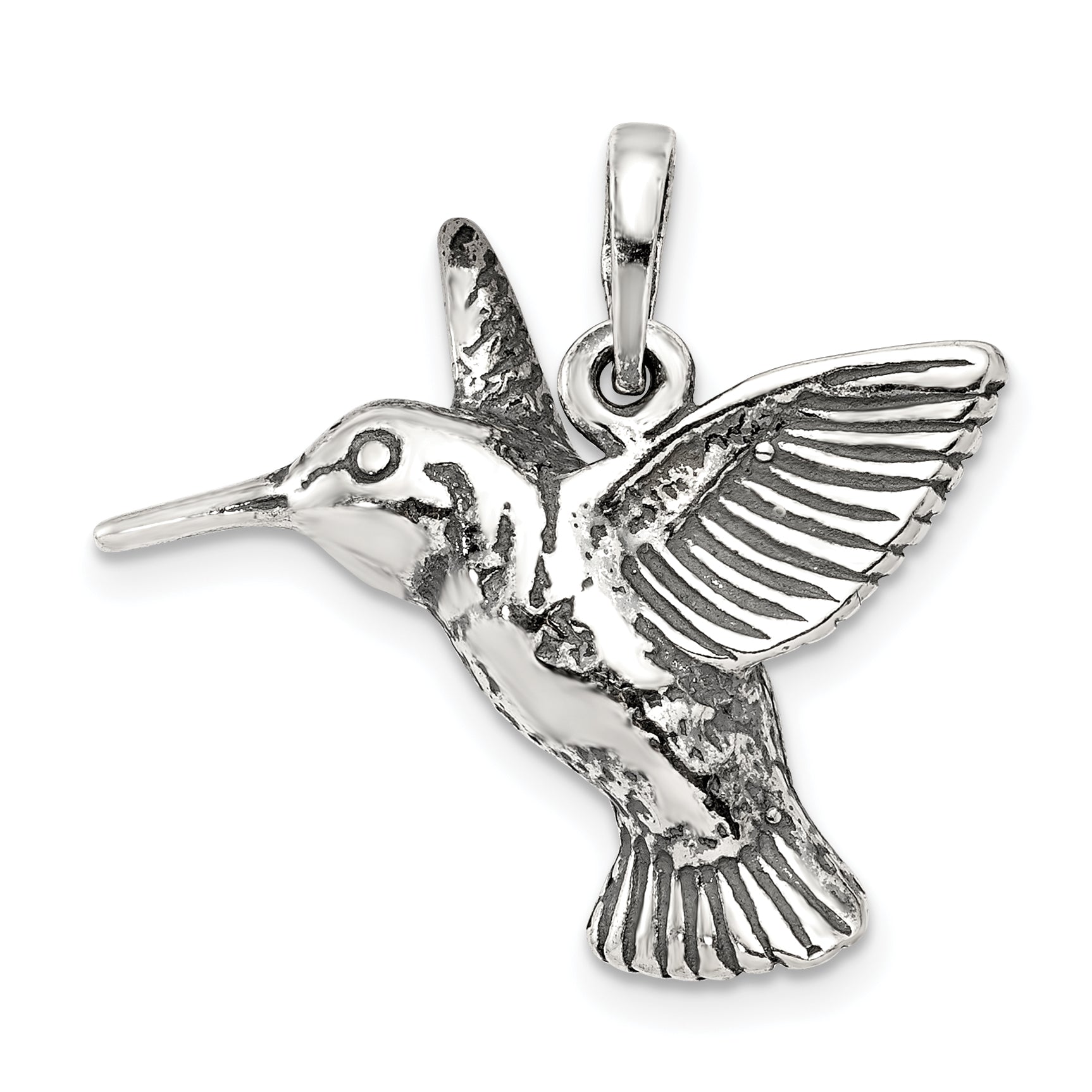 Sterling Silver Antique Finish Hummingbird Pendant