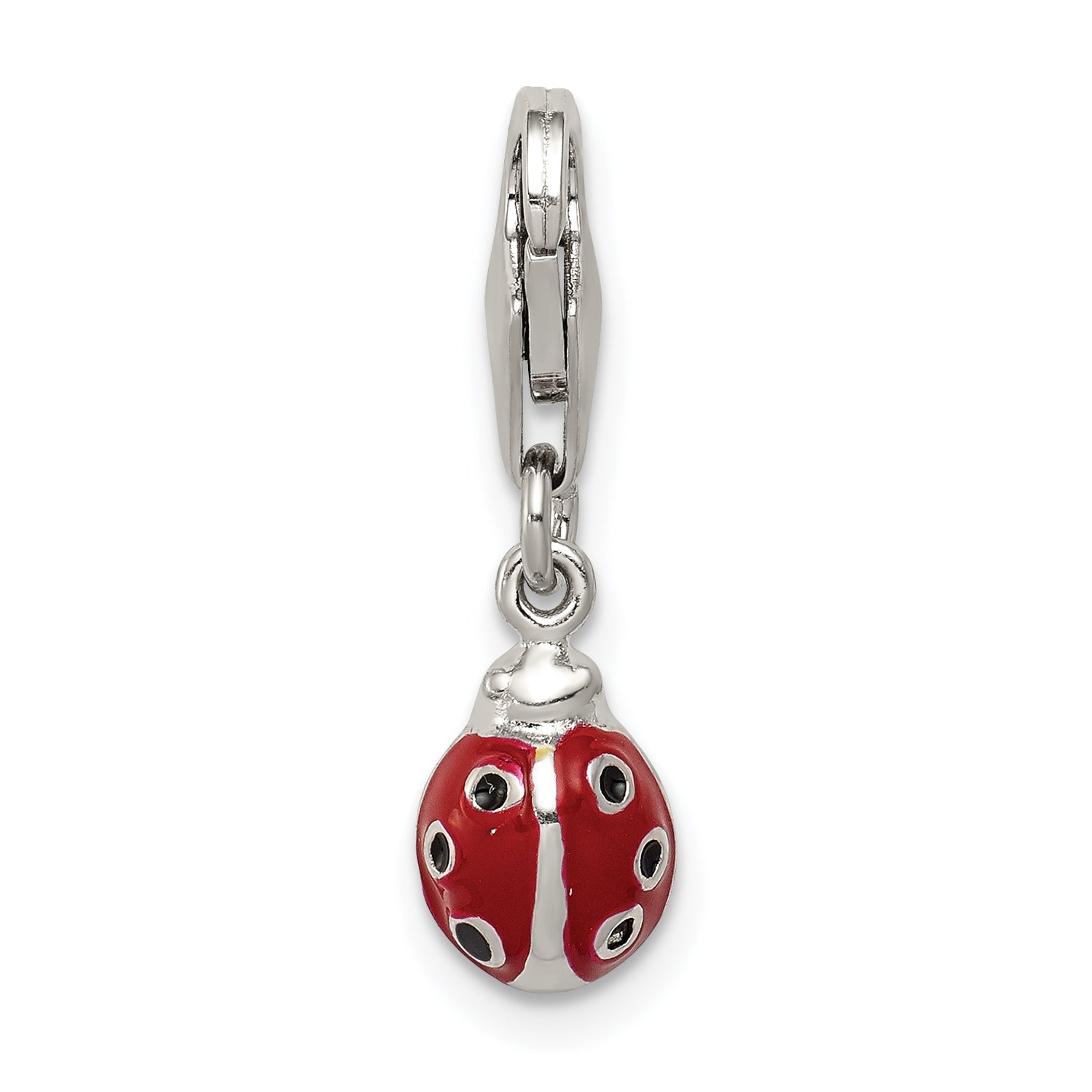 Sterling Silver Rhodium-plated Red Enameled Ladybug Charm