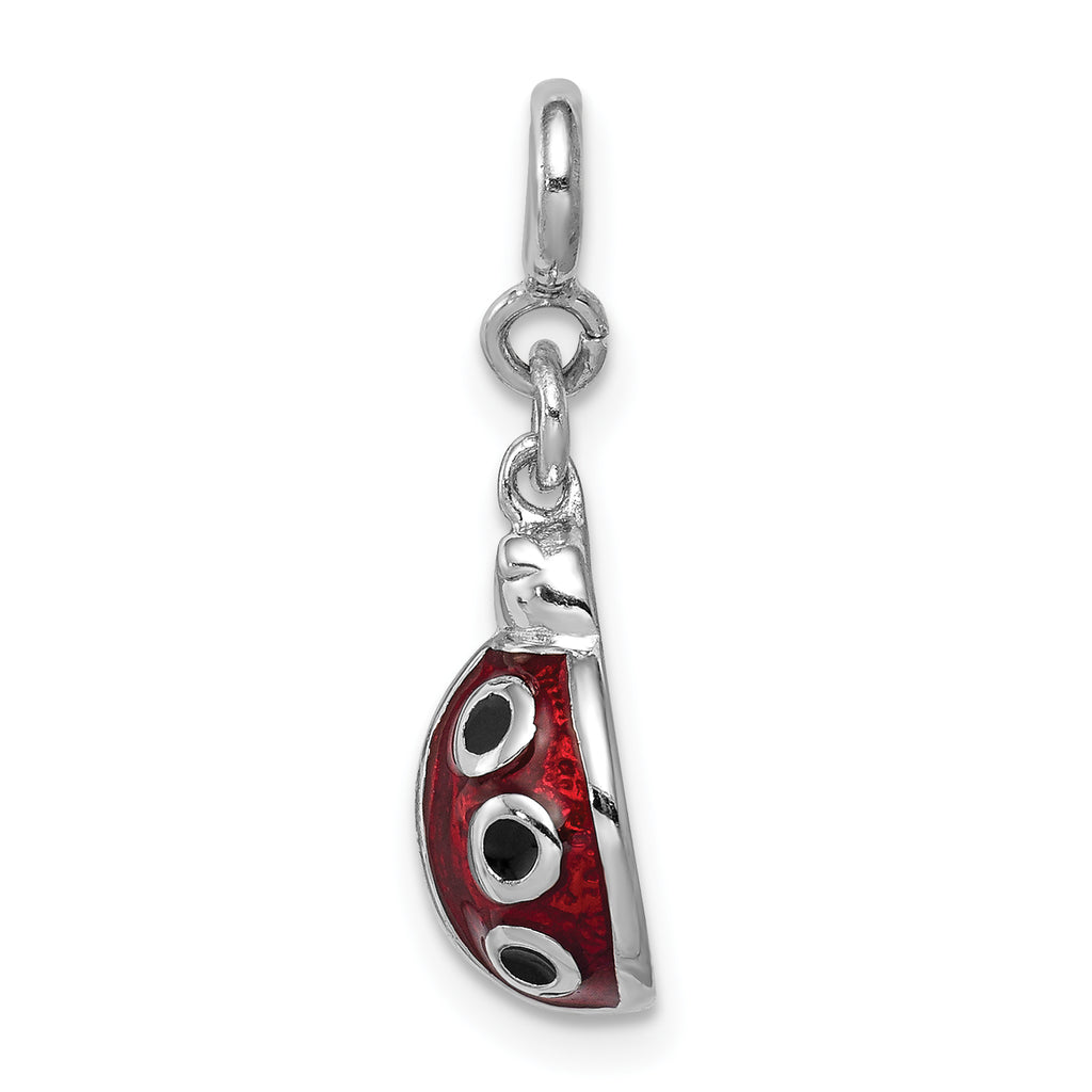 Sterling Silver Rhodium-Plated Ladybug Charm with Red Black Enamel