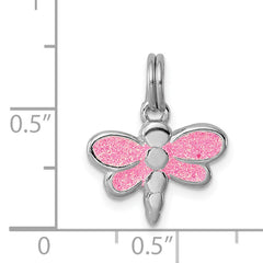 Sterling Silver Rhodium-platedGlitter Enamel Dragonfly Charm