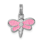 Sterling Silver Rhodium-platedGlitter Enamel Dragonfly Charm