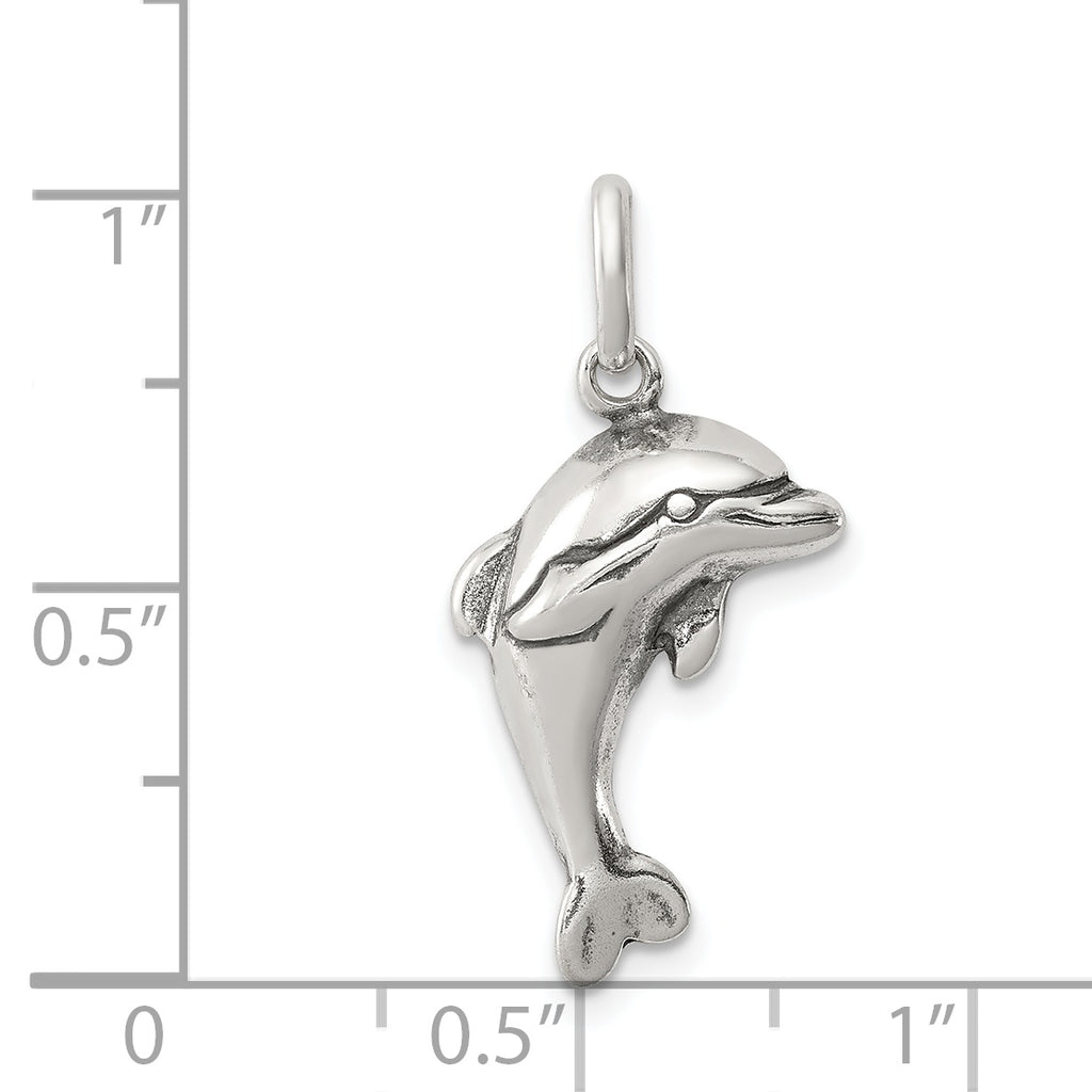 Antiqued Dolphin Pendant in Sterling Silver
