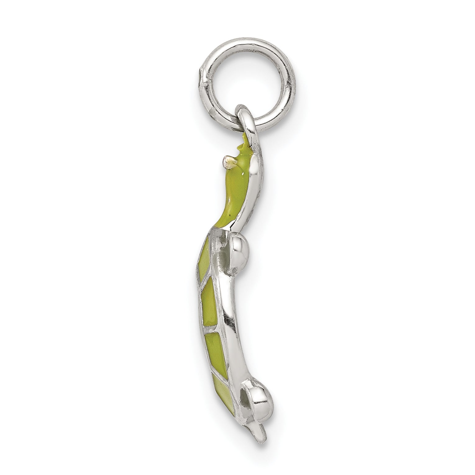 Sterling Silver Rhodium-Plated Green Turtle Pendant with Polished Enamel Finish Secondary image
