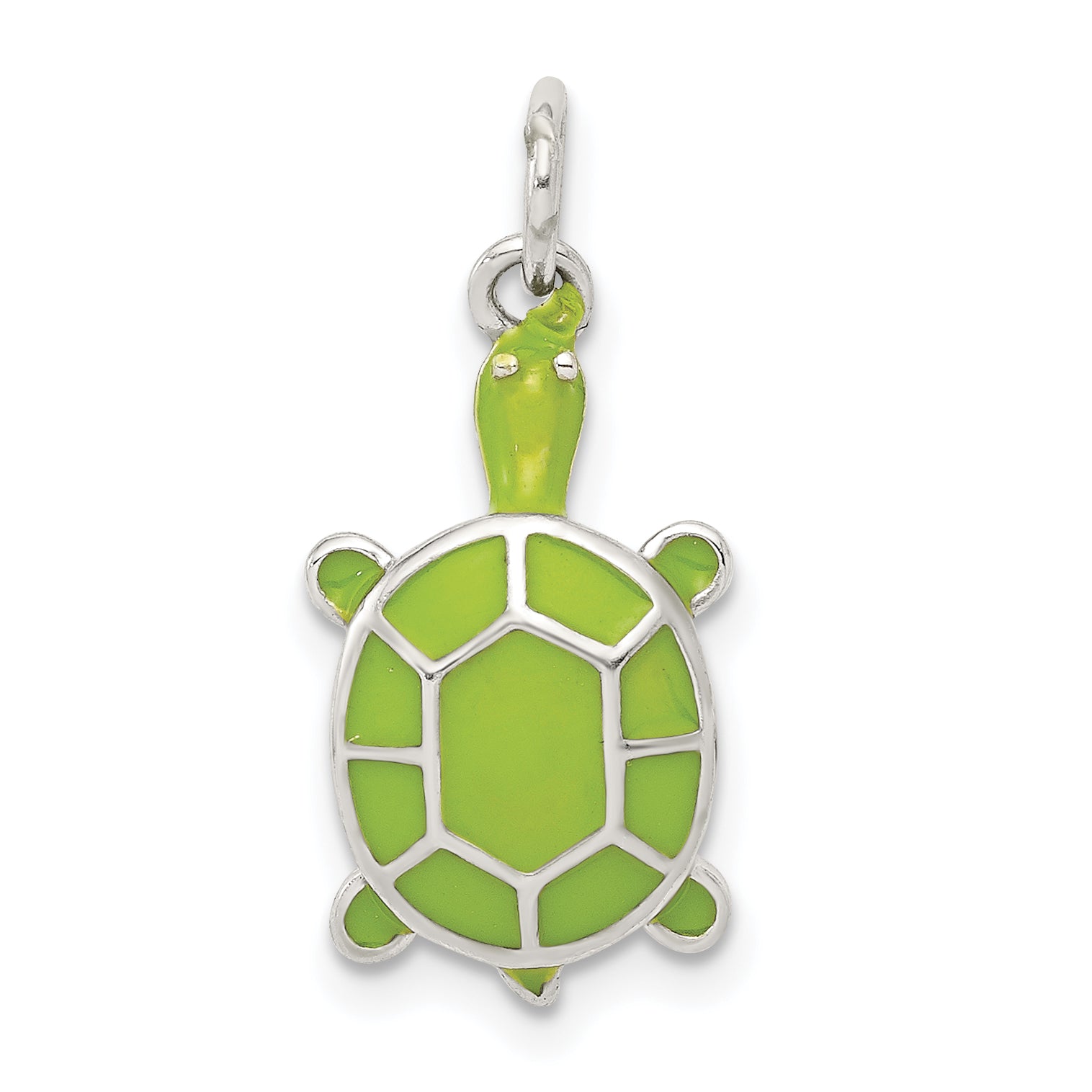 Sterling Silver Rhodium-plated Green Enameled Turtle Pendant Main image