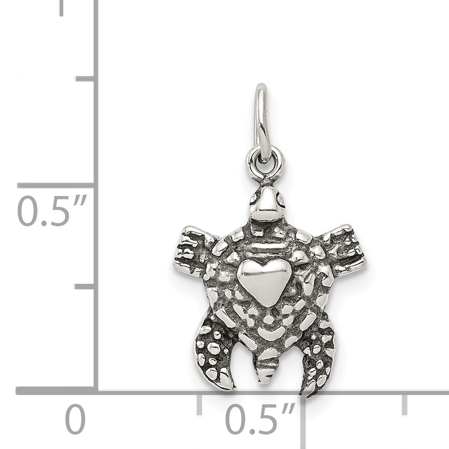 Sterling Silver 925 Antiqued Sea Turtle Charm by Sophia Jewelers