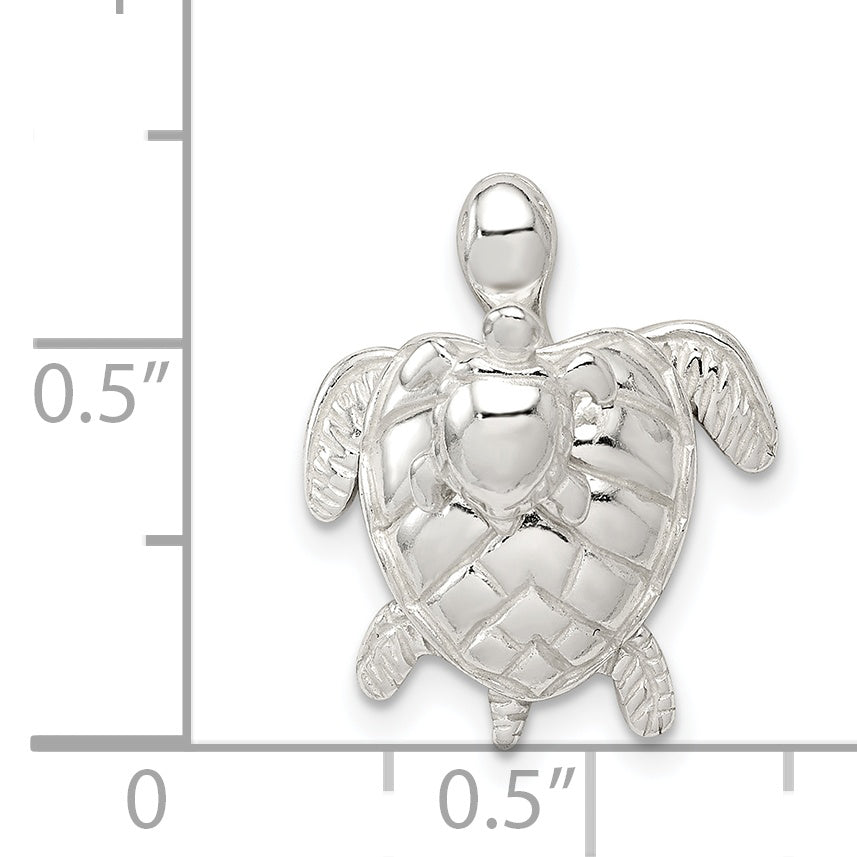 Sterling Silver 925 Mother & Baby Turtle Pendant Polished 3D Design