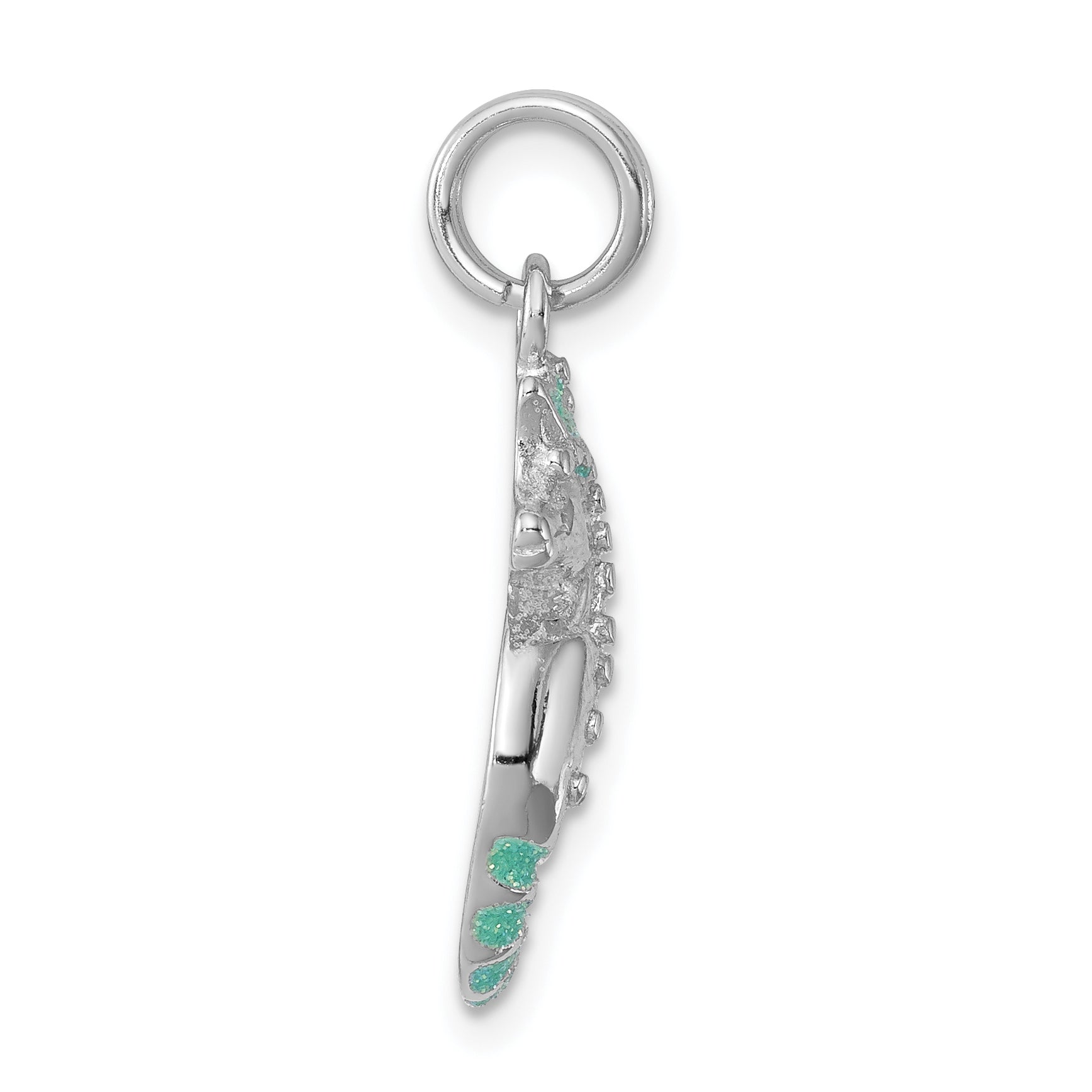Sterling Silver 925 Seahorse Charm with Green Glitter Enamel Finish