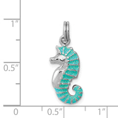 Sterling Silver 925 Seahorse Charm with Green Glitter Enamel Finish