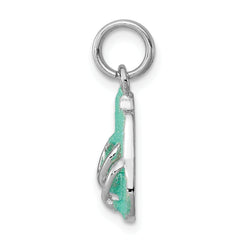 Sterling Silver Rhodium-platedGreen Enamel Flip Flops Charm