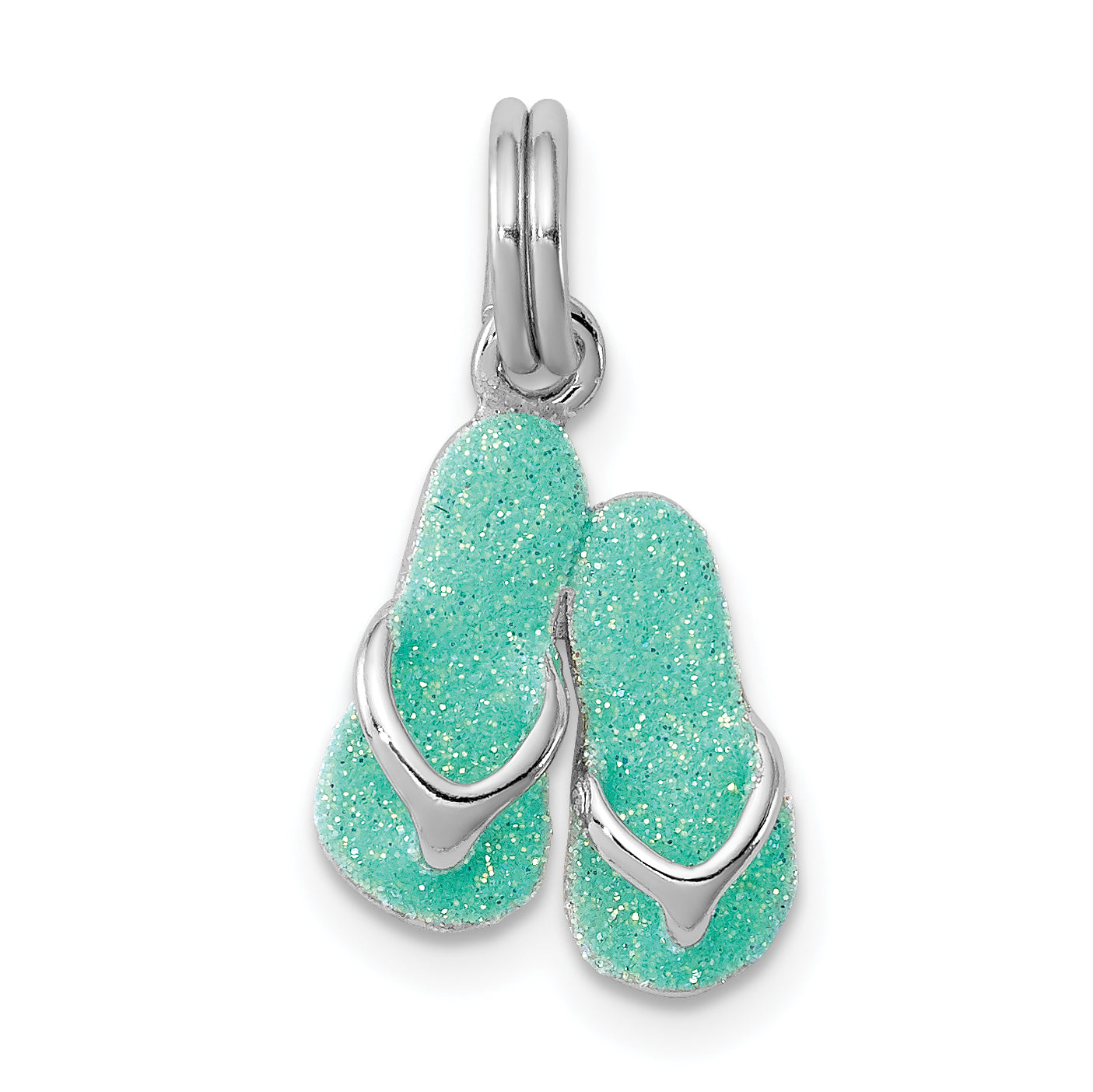 Sterling Silver Rhodium-platedGreen Enamel Flip Flops Charm Main image