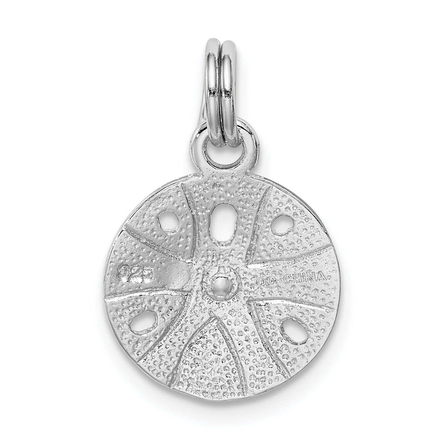 Sterling Silver 925 Sand Dollar Charm with Polished Rhodium Finish