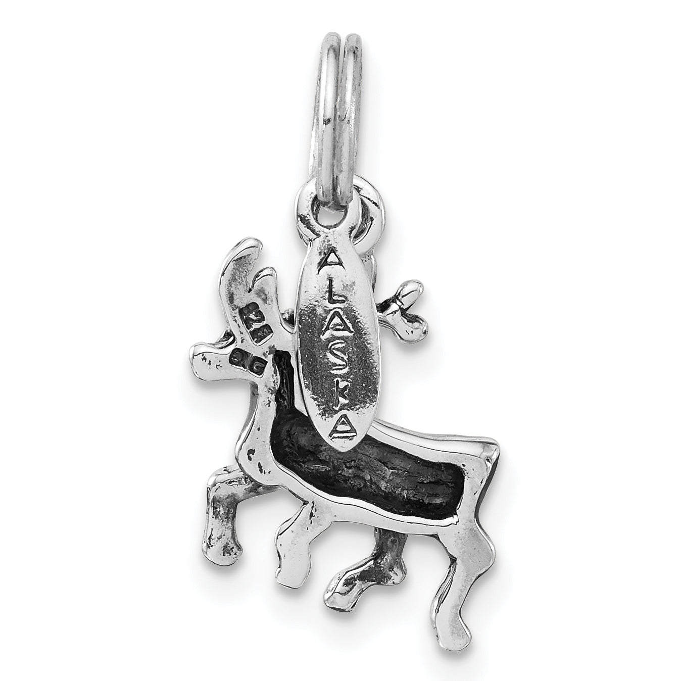 Sterling Silver 925 Alaska Moose Charm Polished Antiqued Women's Pendant