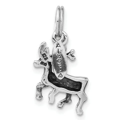Sterling Silver 925 Alaska Moose Charm Polished Antiqued Women's Pendant