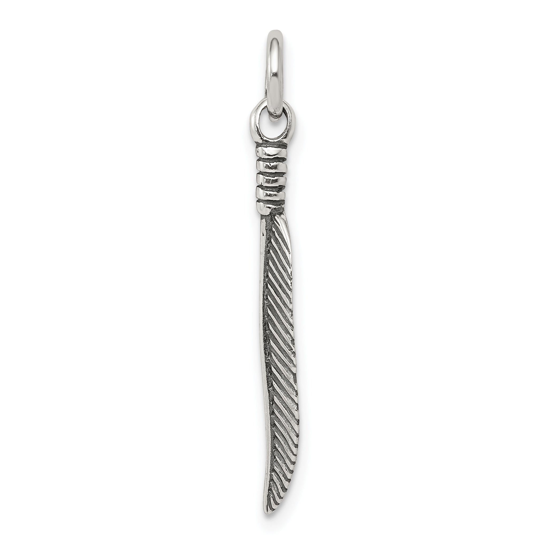 Sterling Silver 925 Men's Feather Pendant with Antique Finish Secondary image