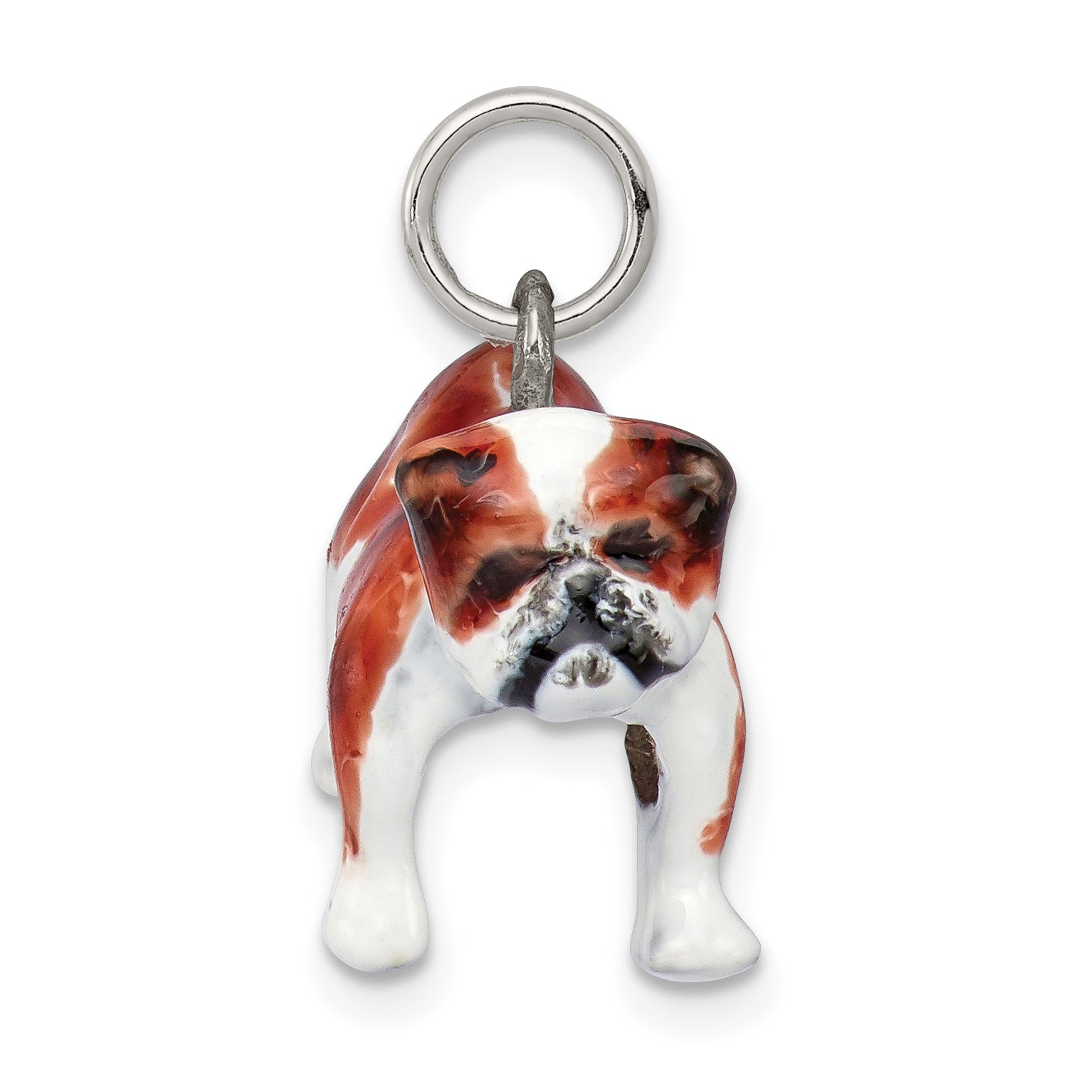 Sterling Silver 3D Bulldog Charm with Enamel Accents