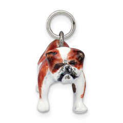 Sterling Silver 3D Bulldog Charm with Enamel Accents