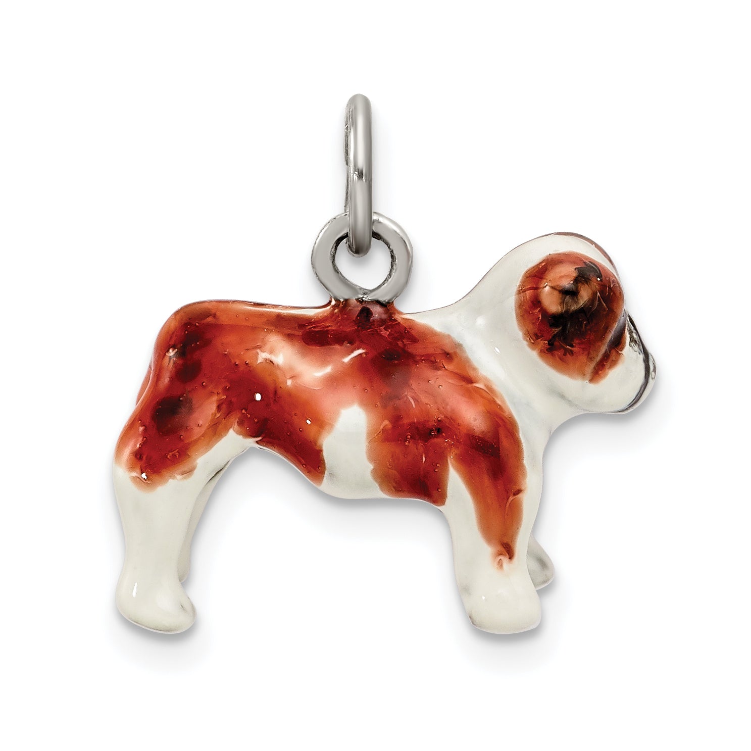 Sterling Silver 3D Bulldog Charm with Enamel Accents