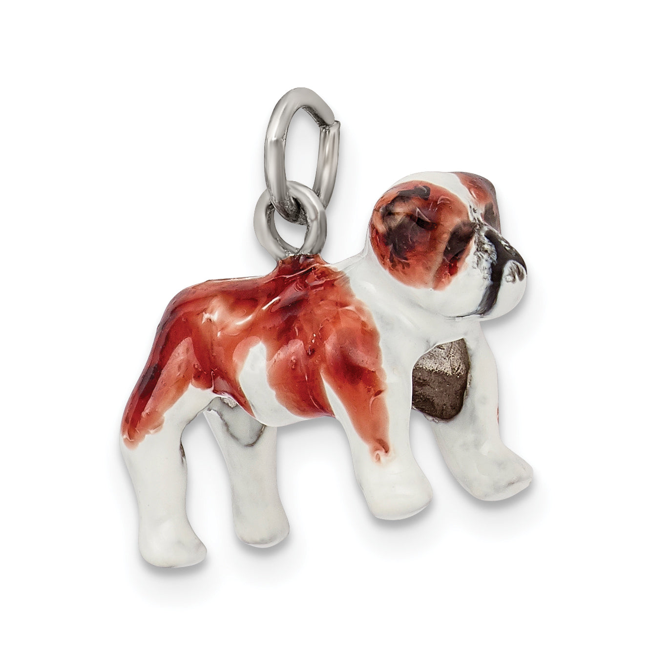 Sterling Silver 3D Bulldog Charm with Enamel Accents